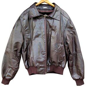 Vintage 1980s Member's Only Leather Bomber Jacket 44 Brown Korea Zip Liner